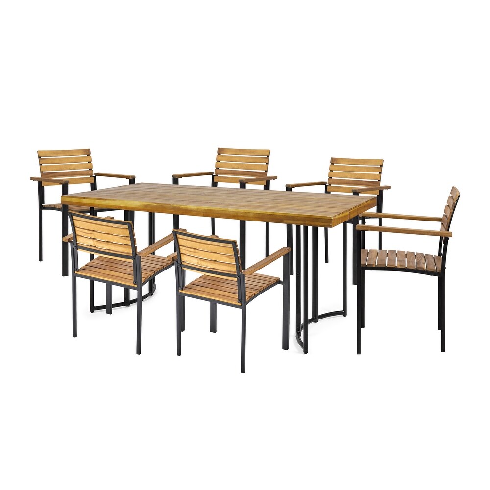 Crosby Outdoor Industrial 7 piece Acacia Wood Dining Set by Christopher Knight Home