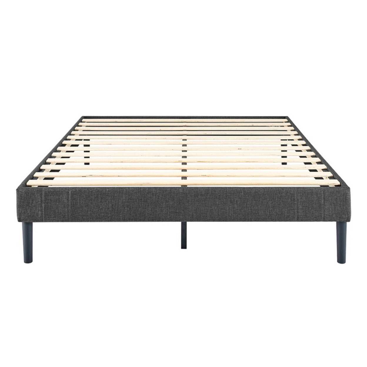 Twin Platform Bed with Slat Support and Fabric Upholstery, Gray- Saltoro Sherpi