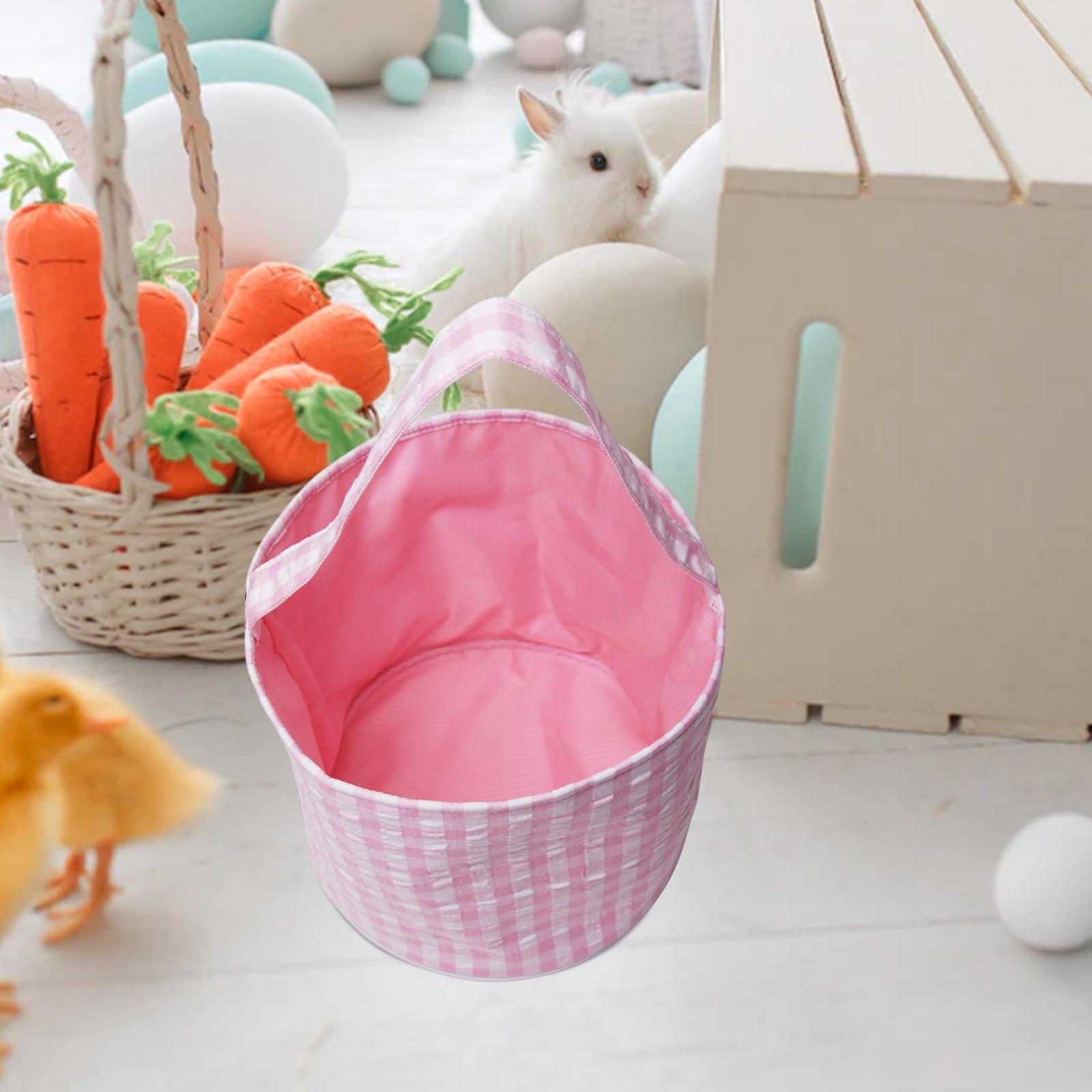 Easter Bag Storage Tote Bag Collapsible Kids Eggs Bucket Reusable Handbag Grocery Bags Large for Party Supplies， Kids Eggs ， Gifts Toy Pink