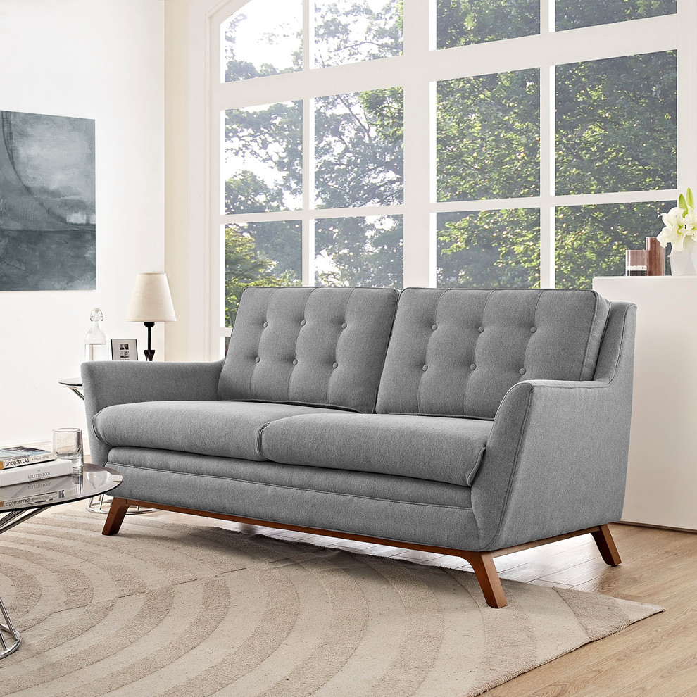 Modern Contemporary Fabric Loveseat   Gray  Fabric   Midcentury   Loveseats   by House Bound  Houzz