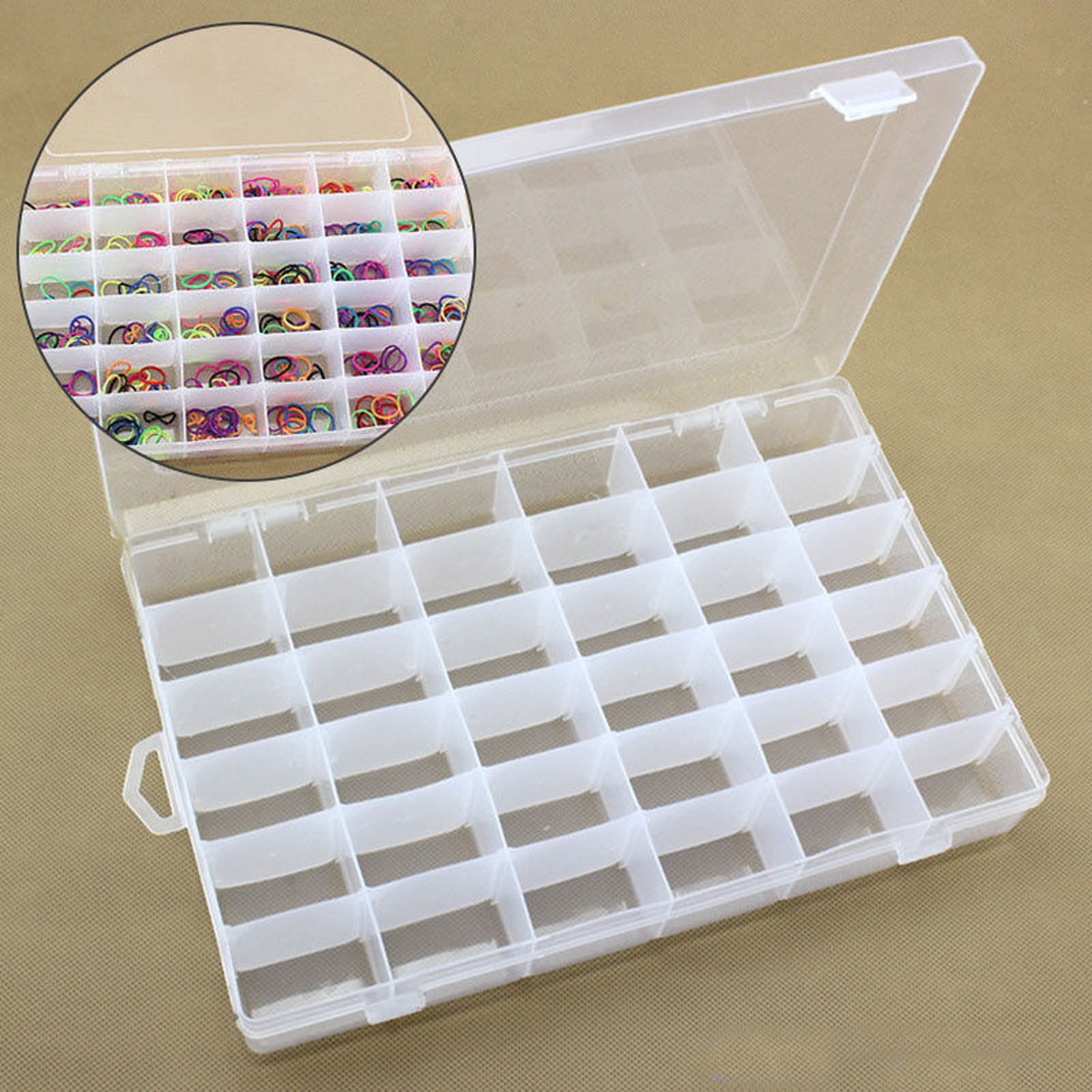 TSV 36 Grids Clear Plastic Organizer Box with Adjustable Dividers， Clear Storage Container for Bead Organizer， Fishing Tackles， Jewelry Storage