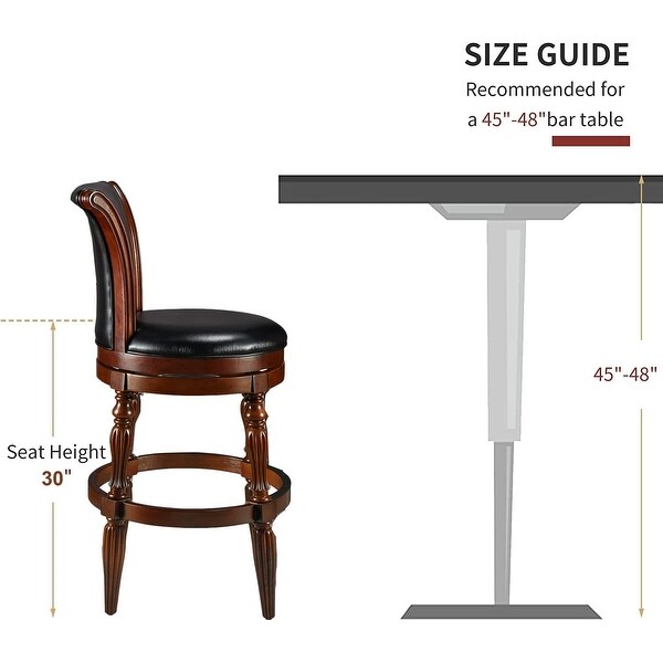 Solid Wood Swivel Bar Stool Carved Hardwood Rotatable Pub Height Stools