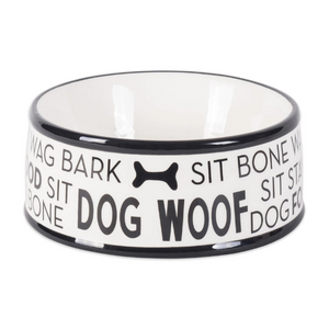 Bone Dry Black Dog Text Ceramic Medium Pet Bowl