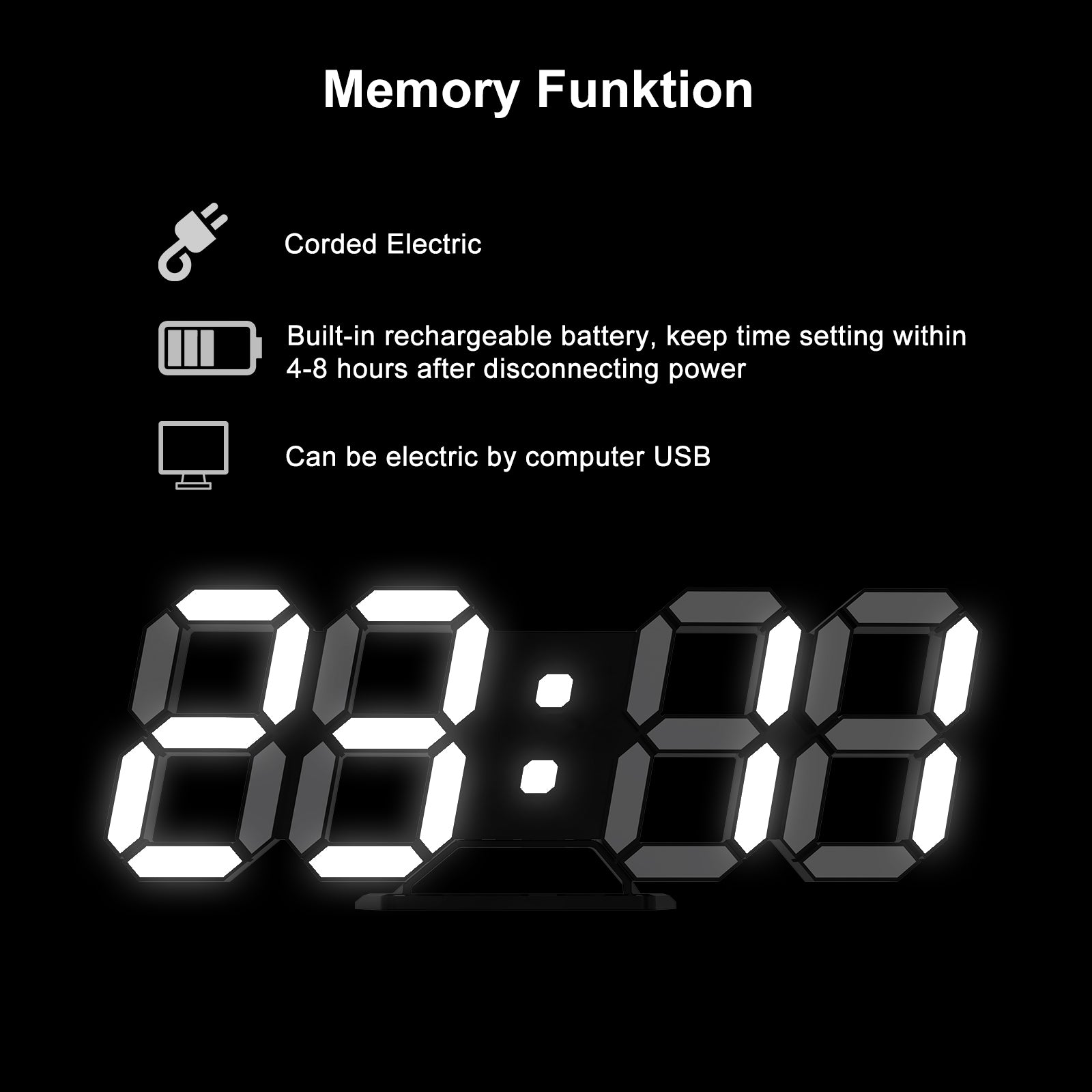 EDUP LED Digital Alarm Clock 3D Table Wall Clocks 9.7” Black 12/24H Display Table Led Clocks 12/24 Date Temperature Night Light Office Kitchen Living Room Kid