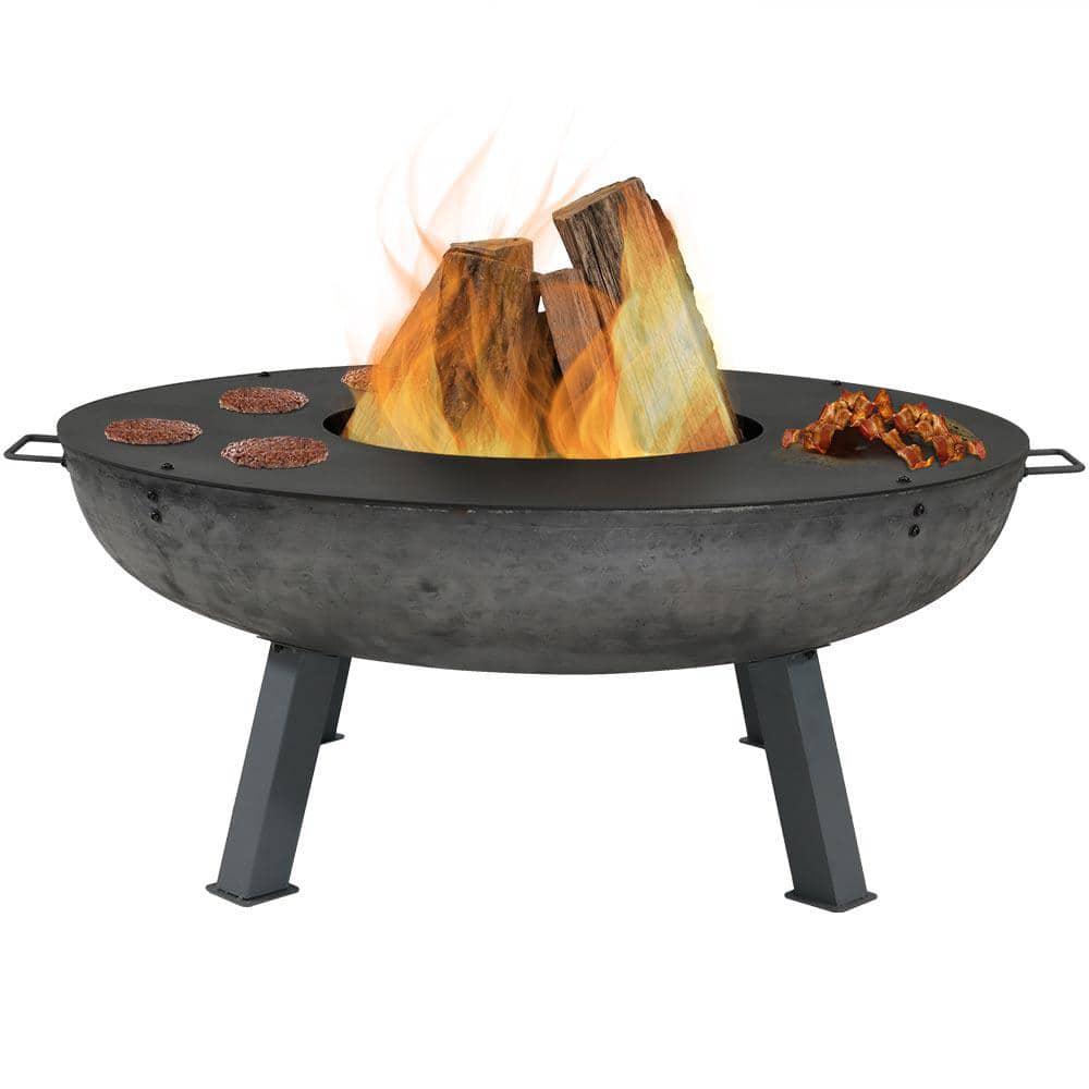 Sunnydaze Decor 45 in x 17 in Round Cast Iron Wood Burning Fire Pit with Cooking Ledge