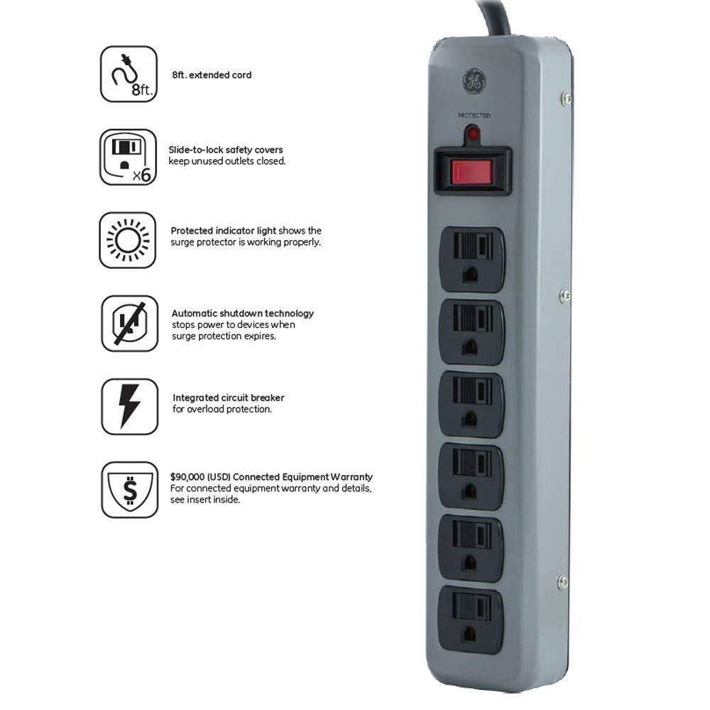 GE 6-Outlet Heavy-Duty Surge Protector 14021