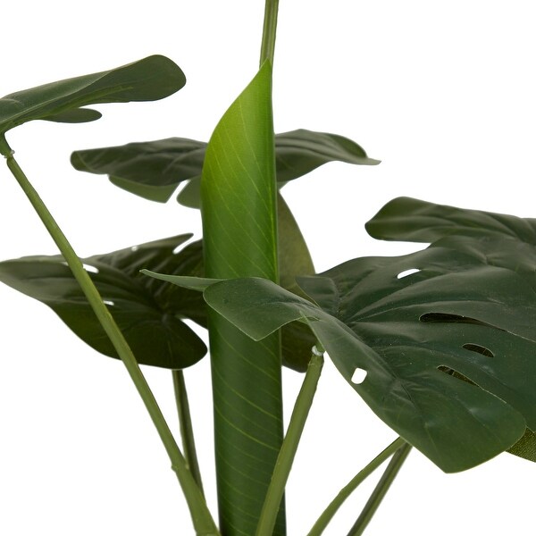 Green Faux Foliage Monstera Artificial Plant with Realistic Leaves and Black Tapered Pot