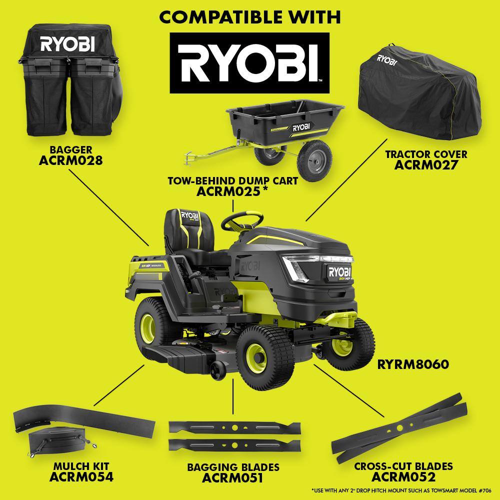 RYOBI 80V HP Brushless 42 in. Battery Electric Cordless Riding Lawn Tractor with (3) 80V 10Ah Batteries and Charger RYRM8060