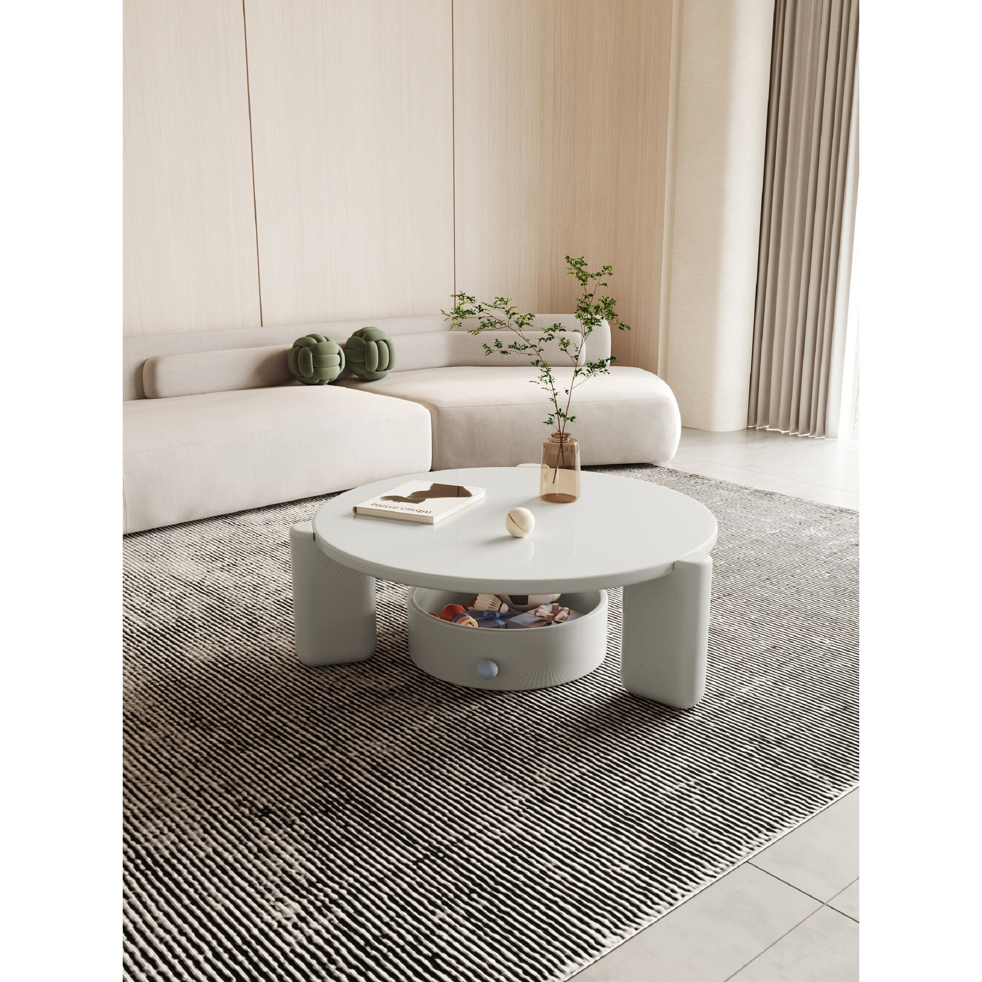 JASIWAY Round Coffee Table with Storage