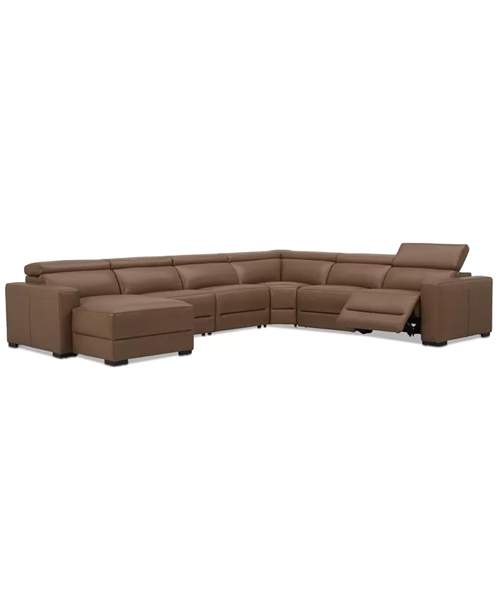 Furniture Nevio 157 6-Pc. Leather Sectional with 1 Power Recliner Headrests and Chaise Created For Macy's