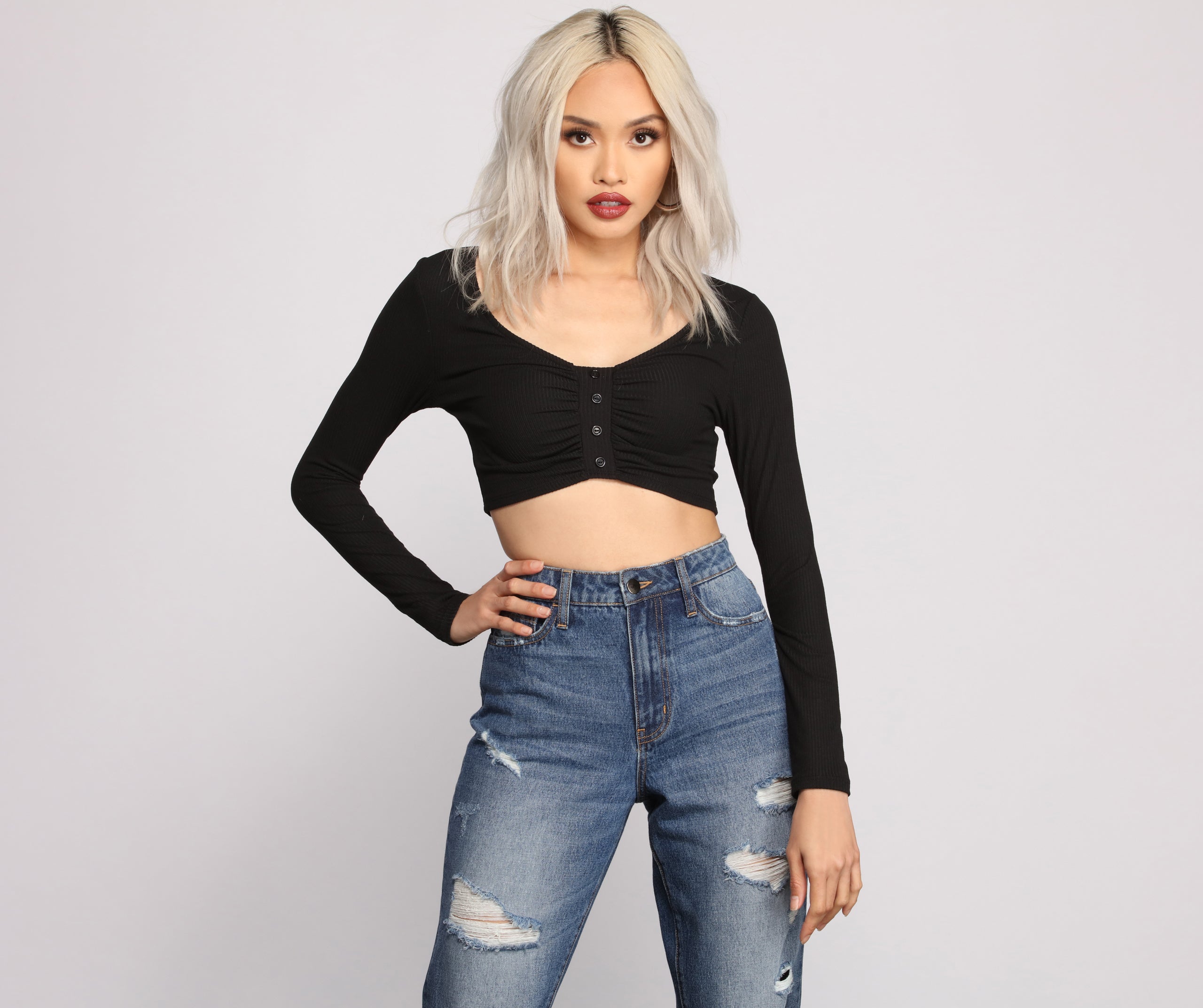 Ruched Ribbed Knit Crop Top