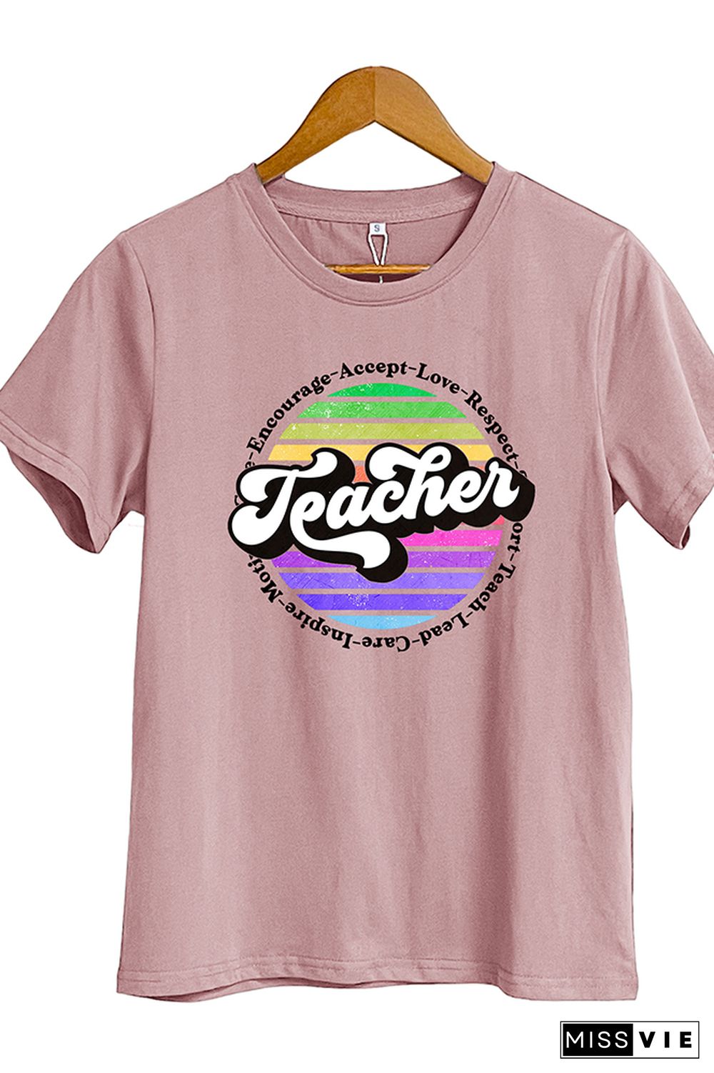 Colorful Teacher Retro Circle Short Sleeve Graphic Tee Wholesale