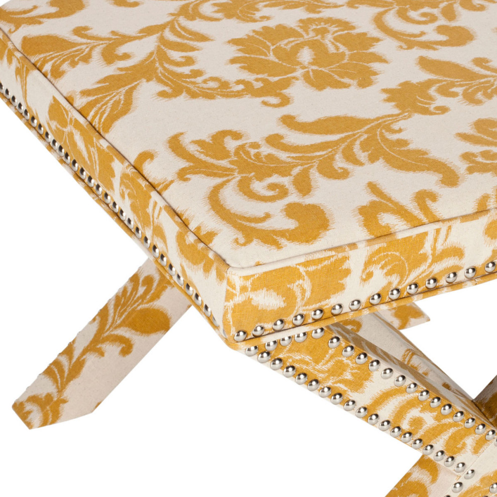 Arnold Ottoman Silver Nail Heads Maize/ Beige Print   Traditional   Footstools And Ottomans   by Peachtree Fine Furniture  Houzz