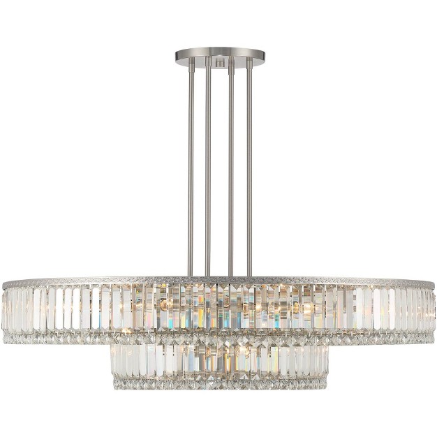 Wide Modern 2 tier Frame Clear Crystal 16 light Fixture For Dining Room House Entryway