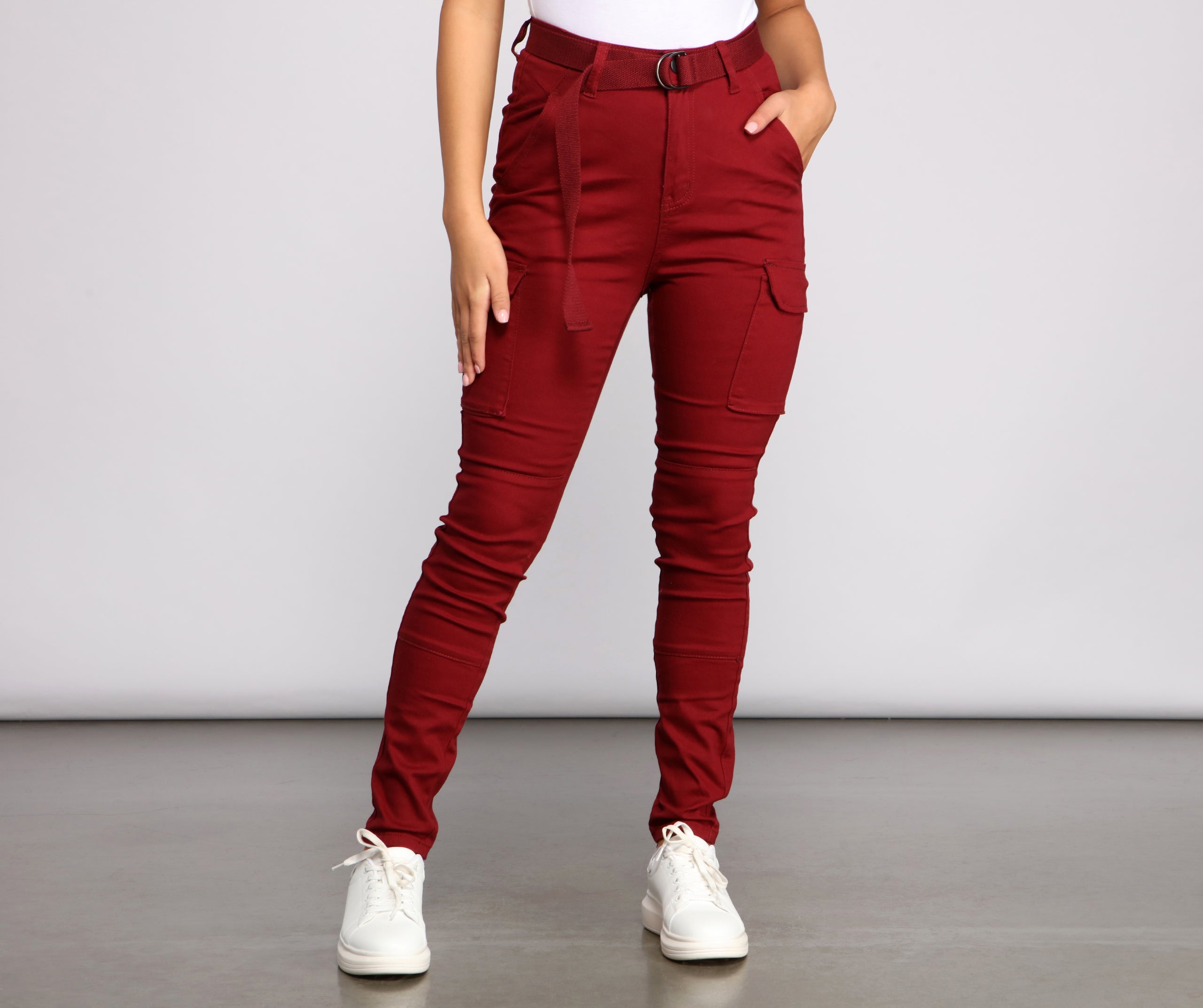 High Waist Belted Cargo Pants