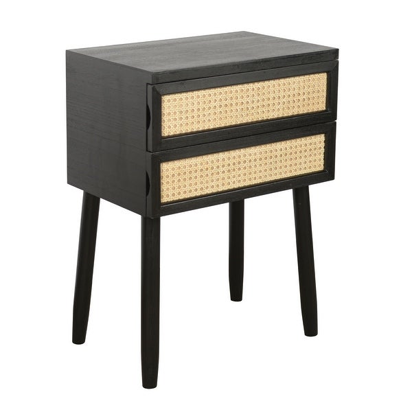 Trenton 2 Drawer Wood and Rattan Side Table