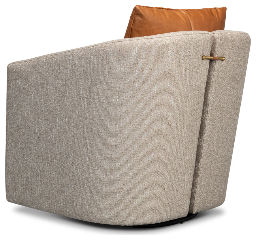 Bronson Swivel Club Chair in Beige Performance Fabric   Traditional   Armchairs And Accent Chairs   by Sideboards and Things  Houzz