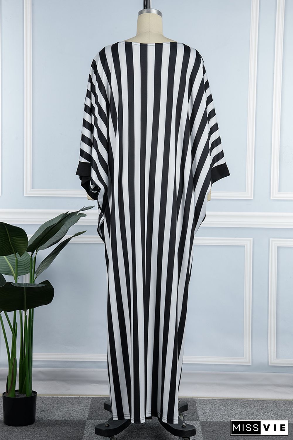 Black White Casual Work Street Striped Patchwork V Neck Straight Dresses