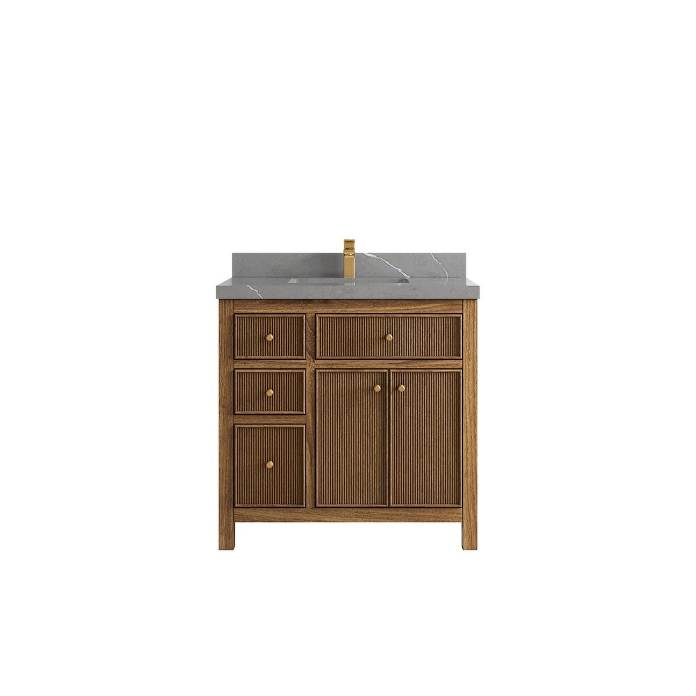 Willow Collections 36 in. W x 22 in. D Sonoma Teak Center Sink Right Bathroom Vanity with Countertop