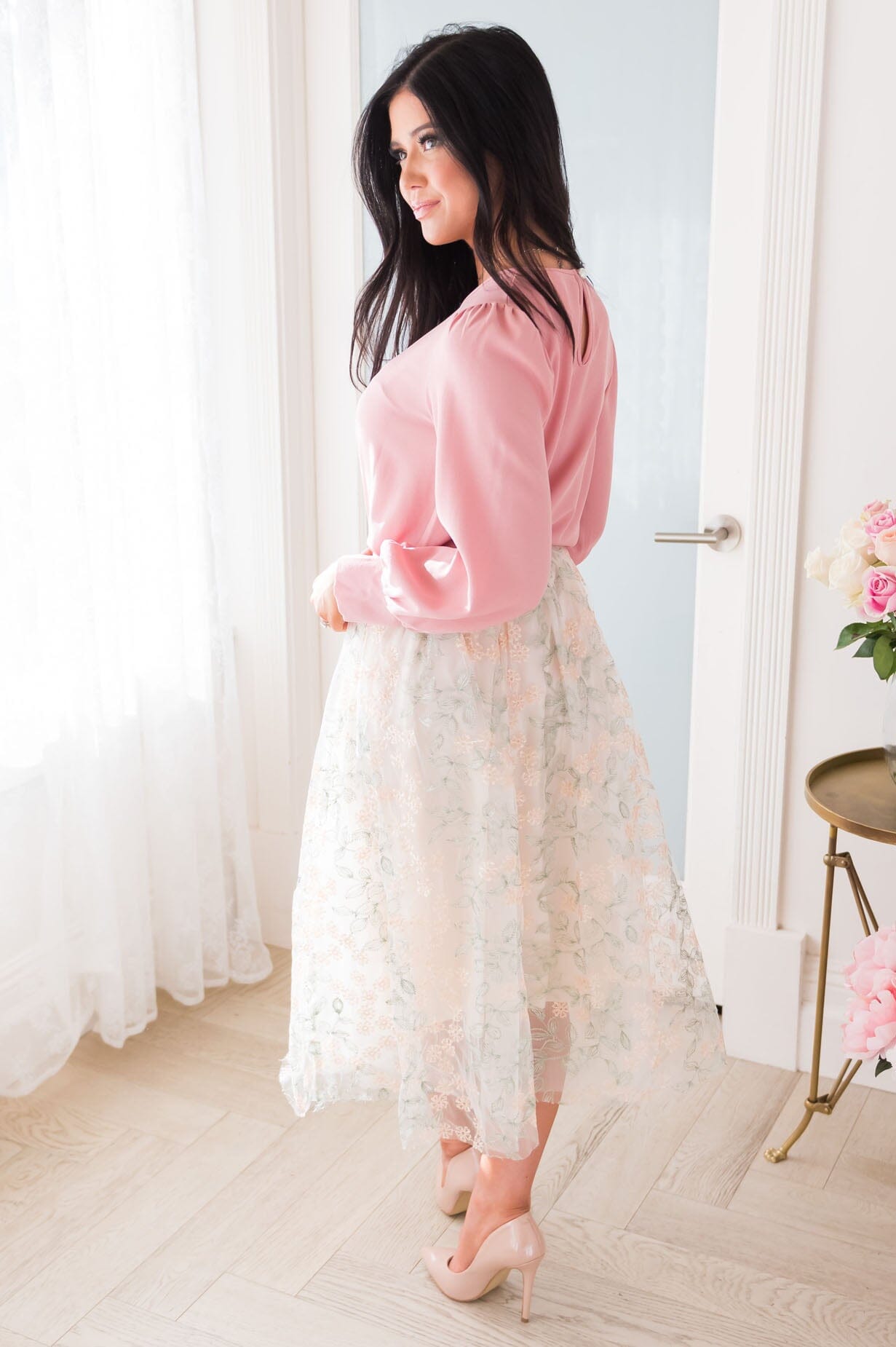 Classic Beauty Modest Embroidered Tulle Skirt