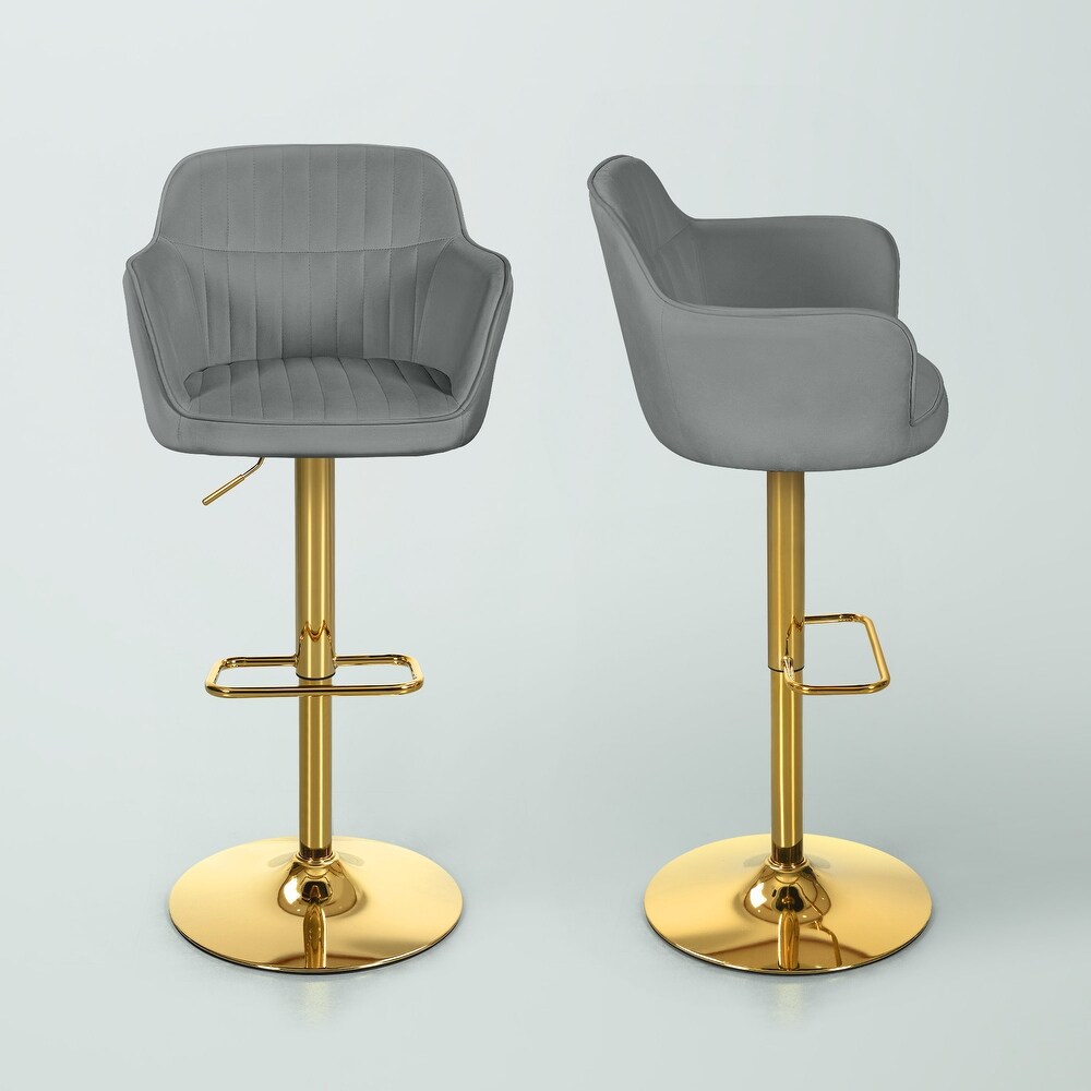 Moasis Velvet Swivel Bar Stools with Adjustable Height and Gold Stainless Steel Base