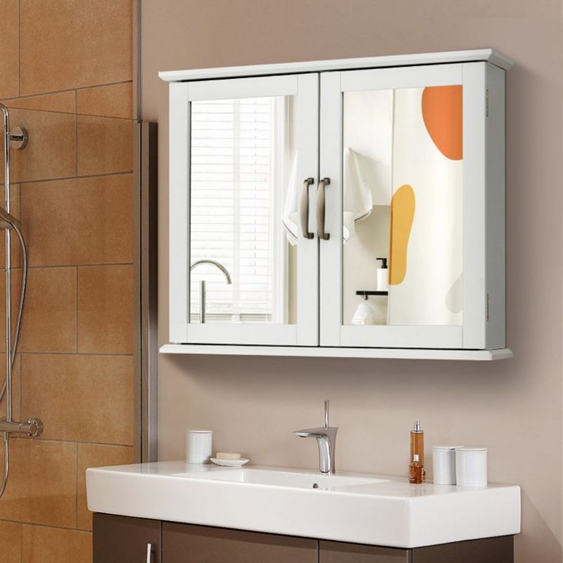 Hivago 2-Tier Bathroom Wall-Mounted Mirror Storage Cabinet with Handles-White