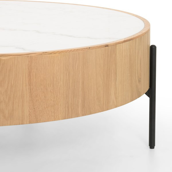 Doudlens Coffee Table White Marble  Honey Oak   Modern   Coffee And Accent Tables   by Virgil Stanis Design  Houzz