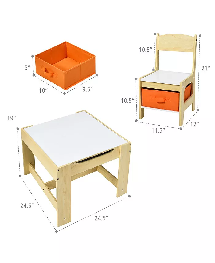 Costway Kids Table Chairs Set With Storage Boxes Blackboard Whiteboard Drawing