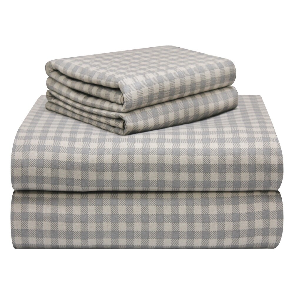 Pointehaven Plaid Luxury Flannel Heavy Weigh 180 GSM 100% Cotton Bed Sheet Set