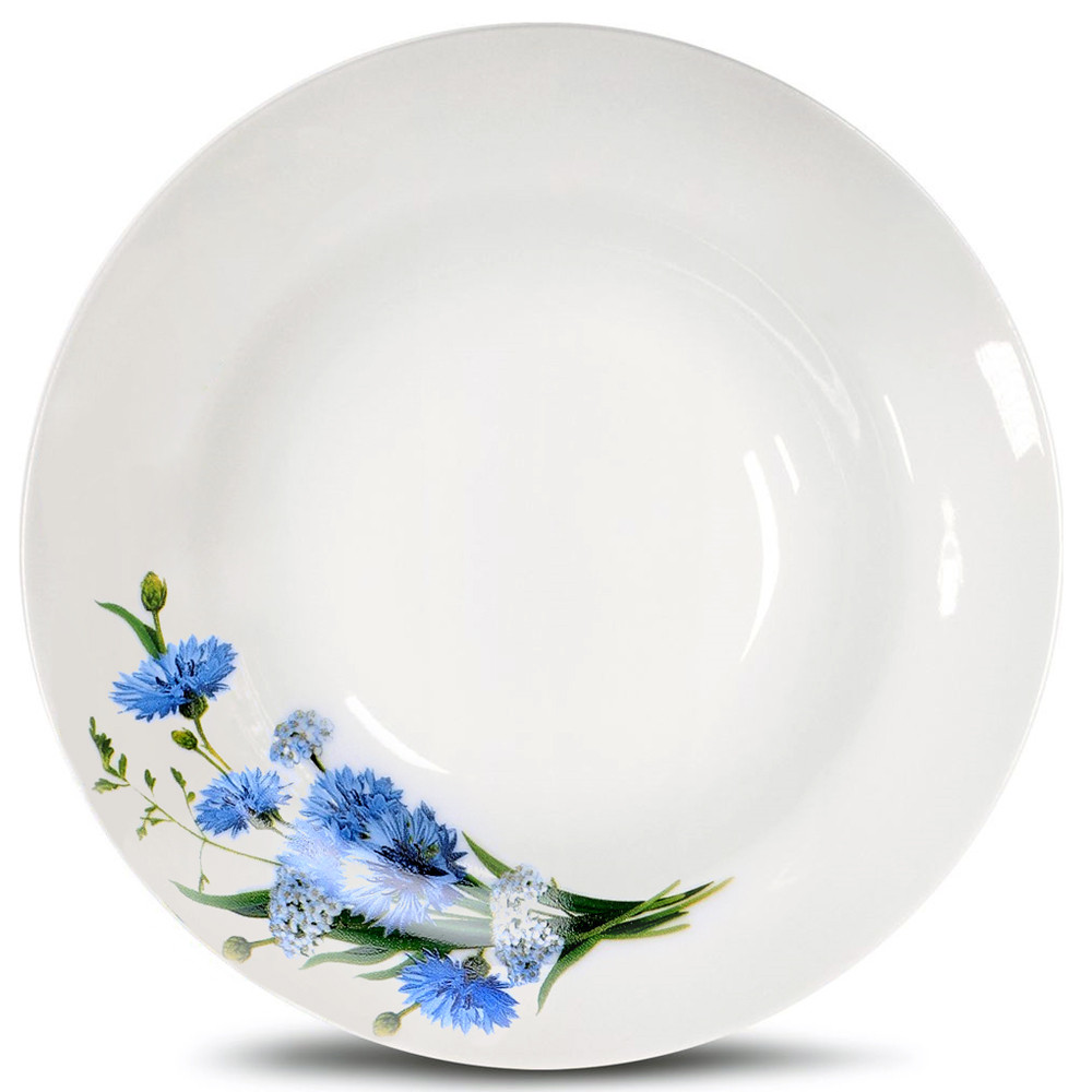 Deep Plate Kitchen Plates Dinnerware Cornflowers Porcelain Soup Plate Set of 4 Dinner Plate Serving Plate 16.9 fl oz (500 мл) Soup Bowl