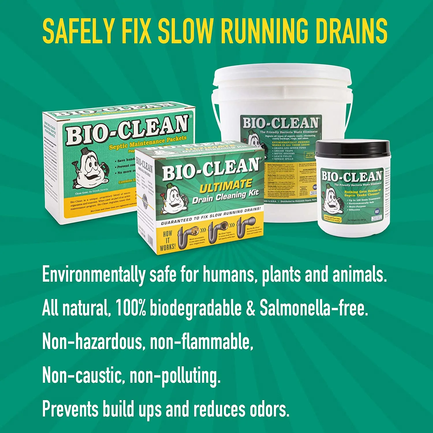 Bio-Clean Drain Septic 2# Can Cleans Drains- Septic Tanks - Grease Traps All Natural