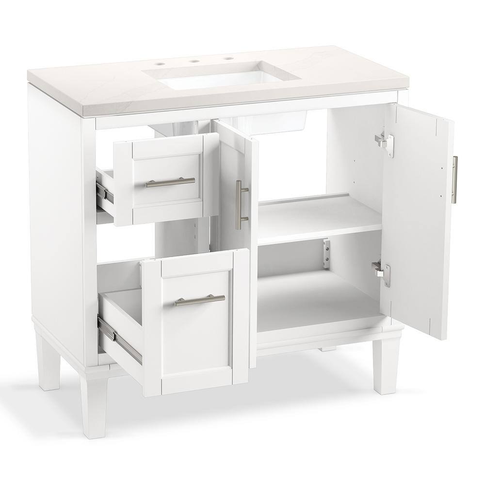 KOHLER Chesil 36 in. W x 18.87 in. D x 36.14 in. H Bathroom Vanity in White with Bianco Bella Top R35904-ASB-0