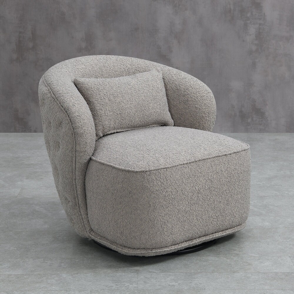 Boucle Upholstered Tufted Back Swivel Barrel Chair