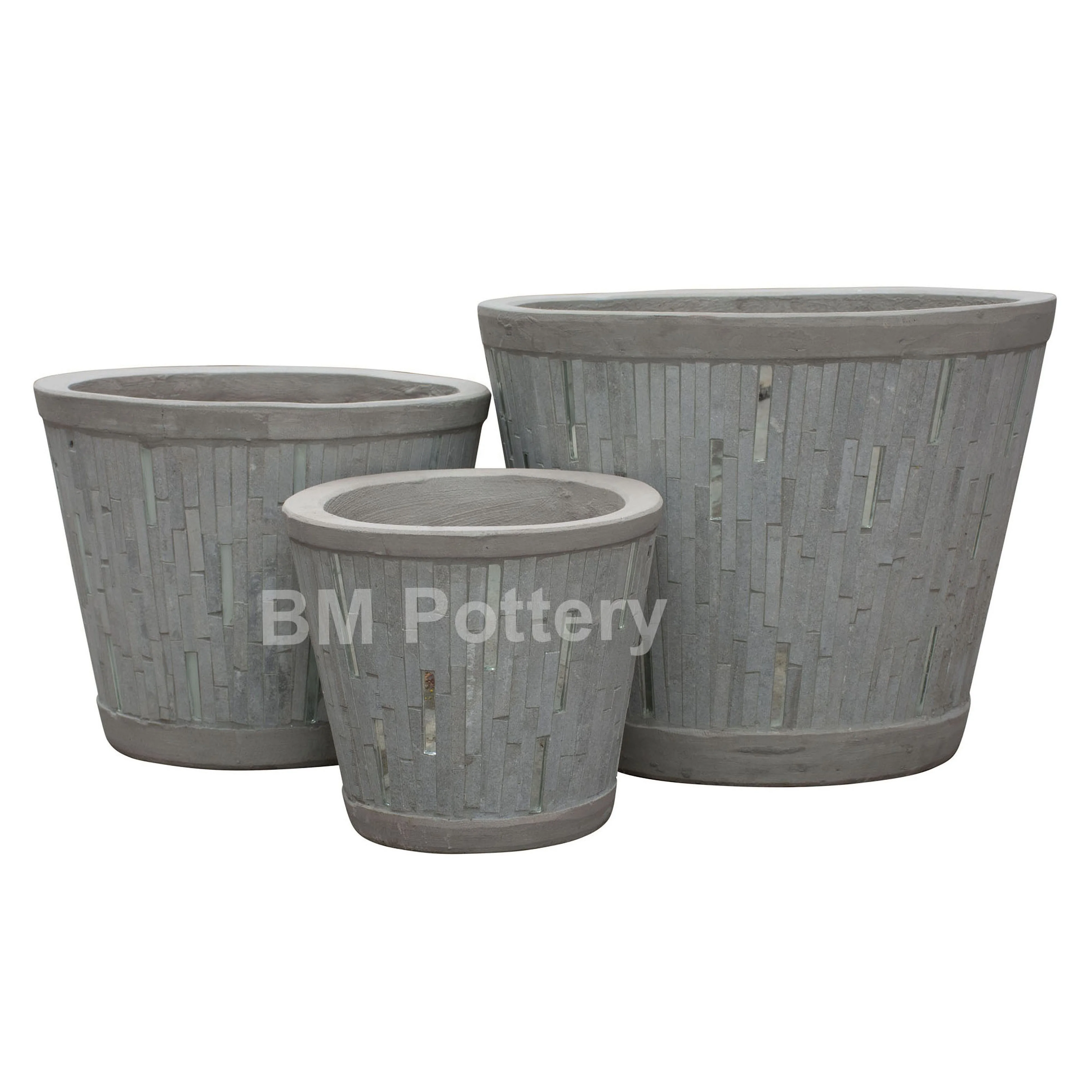 Set of 3 Cement Light Natural Mosaic Pot Planters from Vietnam Indoor and Outdoor Pottery Garden Decor for plants