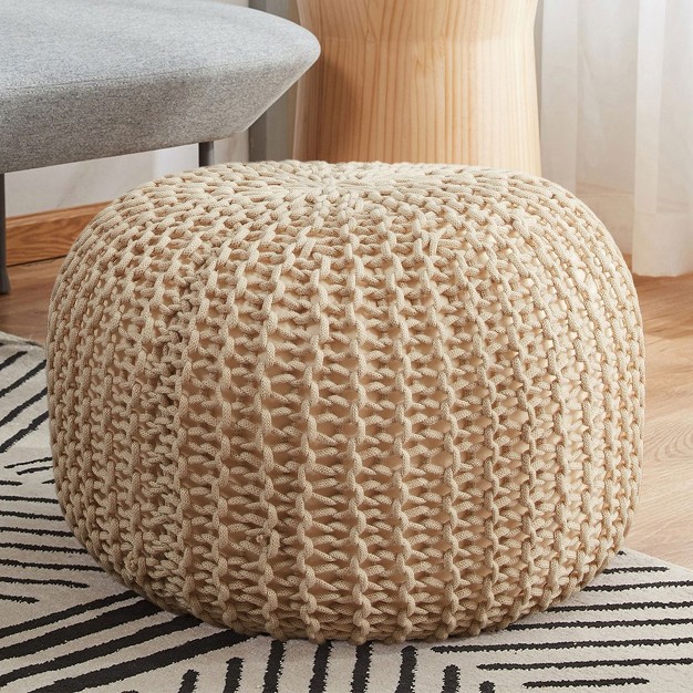 Round Cable Knit Pouf Ottoman