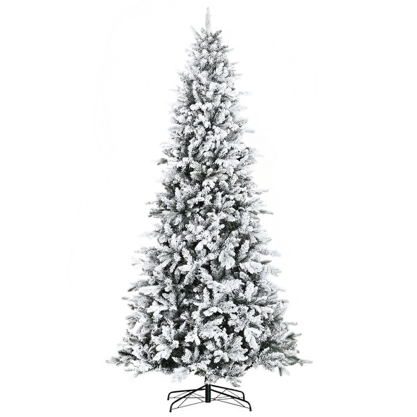 9ft Pine Snow Flocked Artificial Auto Open Christmas Tree with 616 Realistic Cedar Branches