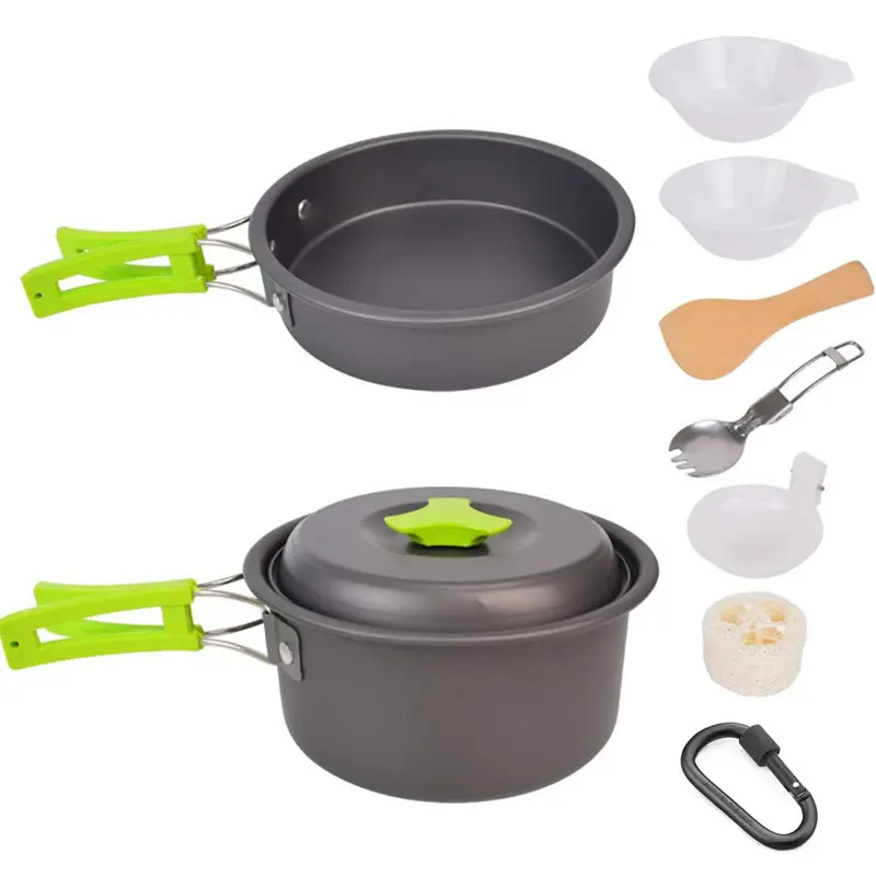 Portable Aluminum Equipment Outdoor Pot Travel Tableware Kitchen Hiking Picnic BBQ Outdoor Cooking Set Camping Cookware Kit