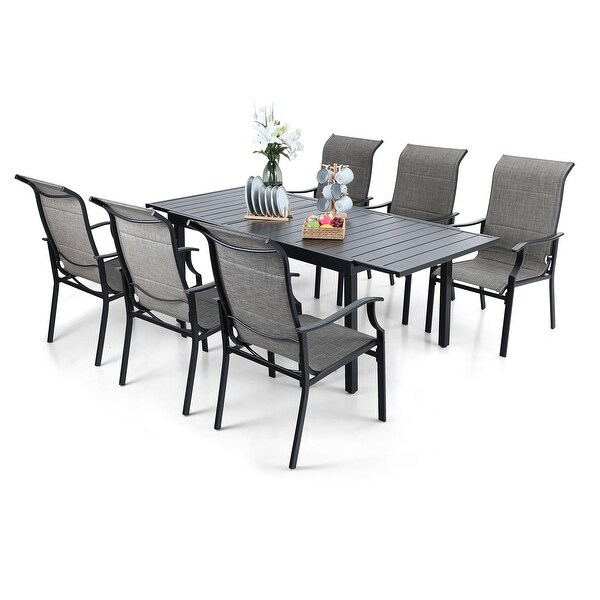 MAISON ARTS Patio Dining Set 9/7 Pieces Outdoor Metal Furniture Set，8/6 C Spring Motion Chairs and 1 Expandable Table