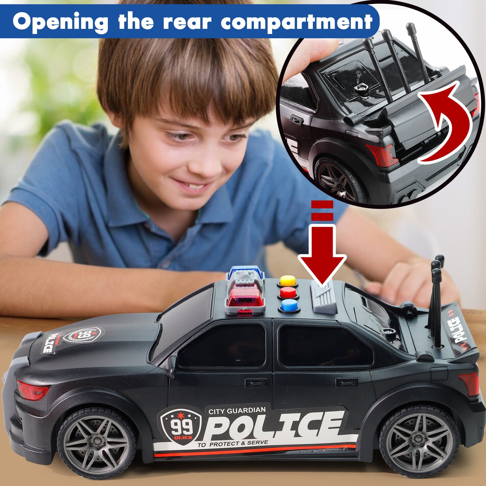 NETNEW 1:16 Police Car Toys for Boys 3-6 Years Plastic Pursuit Rescue Vehicle with Sound and Light for Kids Toddlers