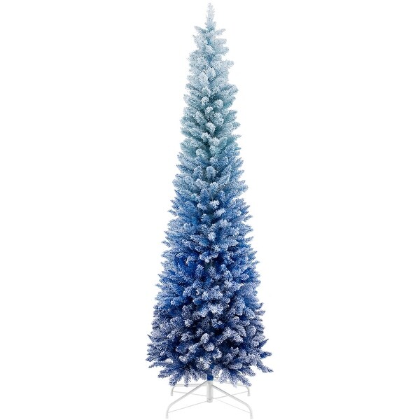 Artificial 7 Feet Blue Gradient Christmas Tree with Snow Flocking