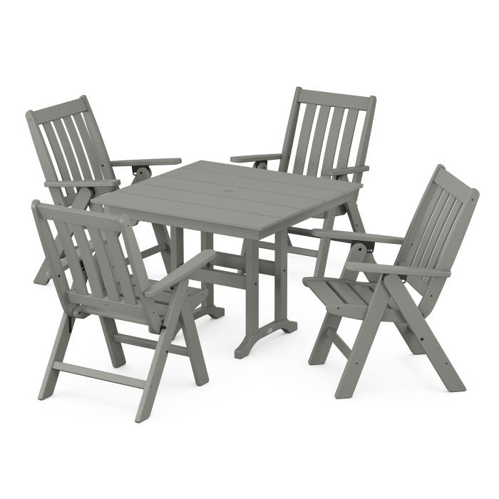 Polywood Vineyard Folding Chair 5-Piece Farmhouse Dining Set PWS1167-1