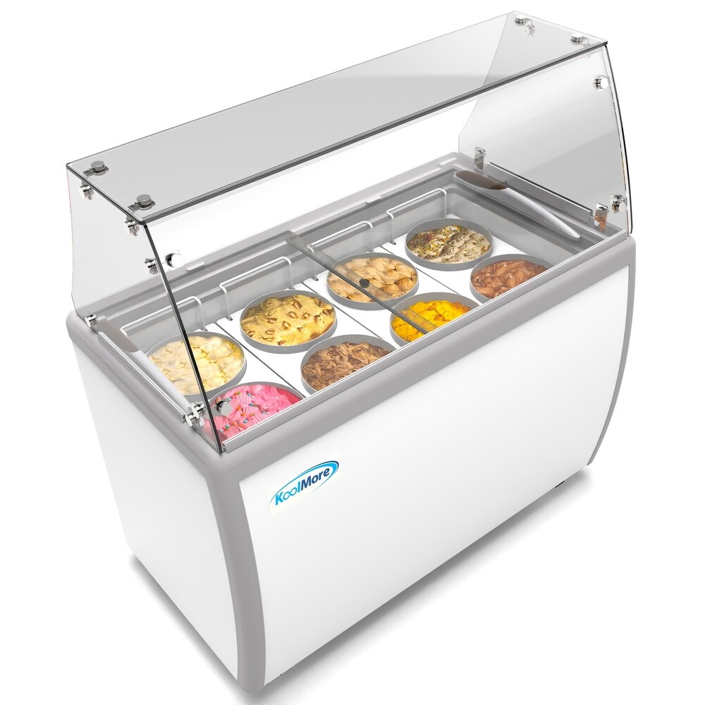 KoolMore 50 in. 8 Tub Ice Cream Dipping Cabinet Display Freezer with Sneeze Guard 13 cu. ft.