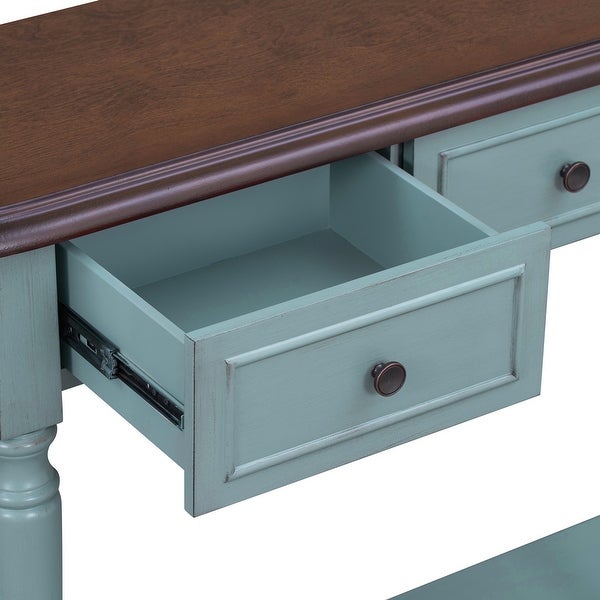 Retro Console Table with Open Style Shelf and Legs Two Top Drawers