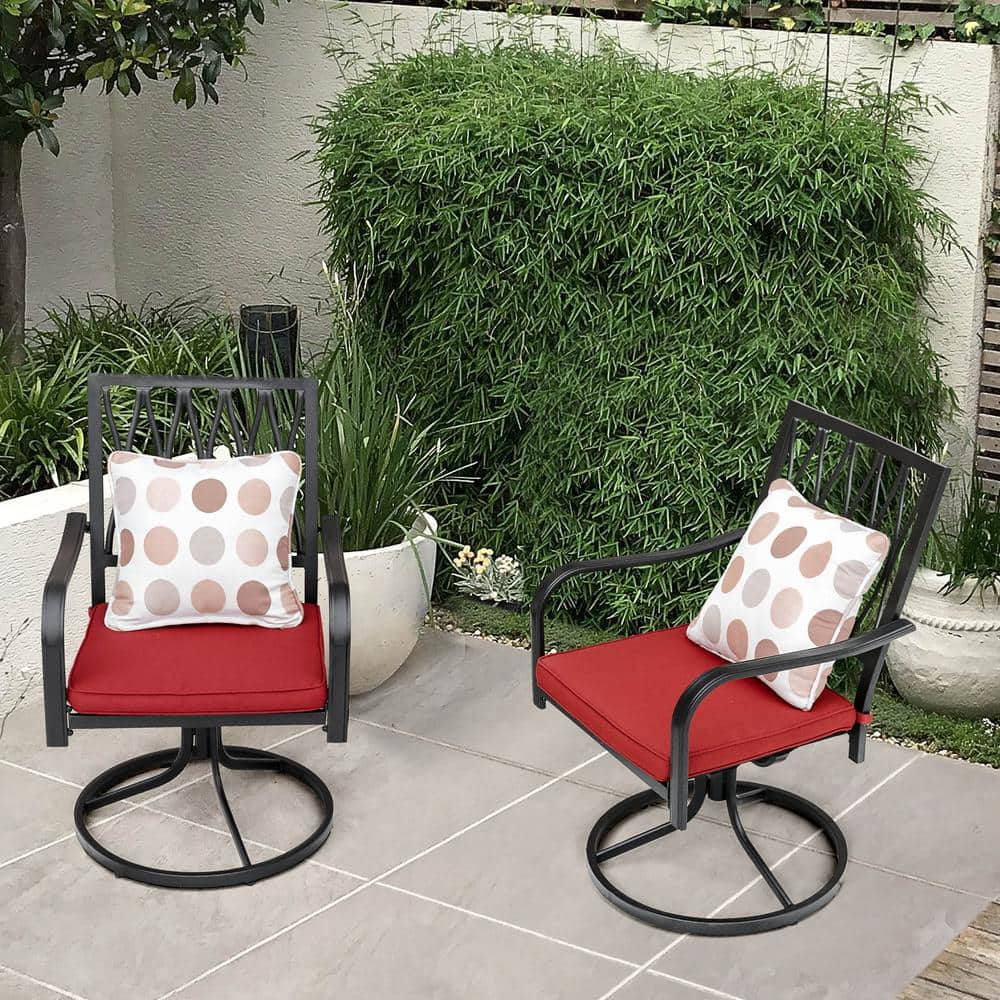 Nuu Garden E-coating Metal Outdoor Swivel Chair with Red Cushion DB133S