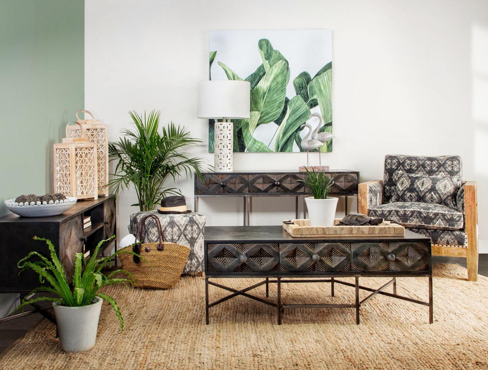 Hogarth Dark Brown Solid Wood w/Dark Gray Metal Base Rectangular Coffee Table   Industrial   Coffee Tables   by Mercana  Houzz