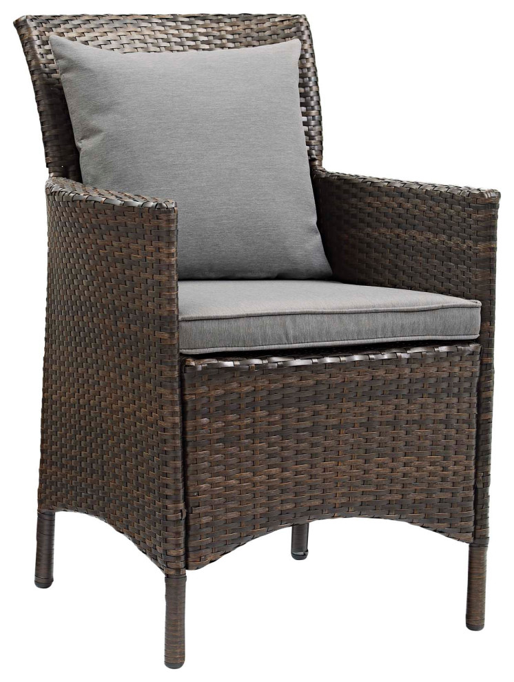 Conduit Outdoor Patio Wicker Rattan Dining Armchair Set of 2 EEI 4030 BRN BEI   Tropical   Outdoor Dining Chairs   by Kolibri Decor  Houzz