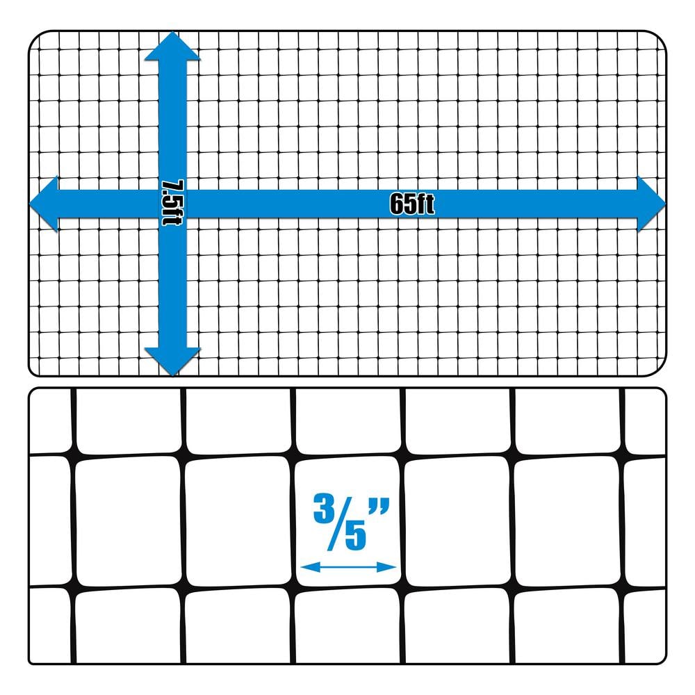 Fencer Wire 7.5 ft. x 65 ft. Black Polywire Garden and Plant Protective Netting with 35 in. Mesh Reusable and Doesn't Tangle PGD3-7.5X65MF35