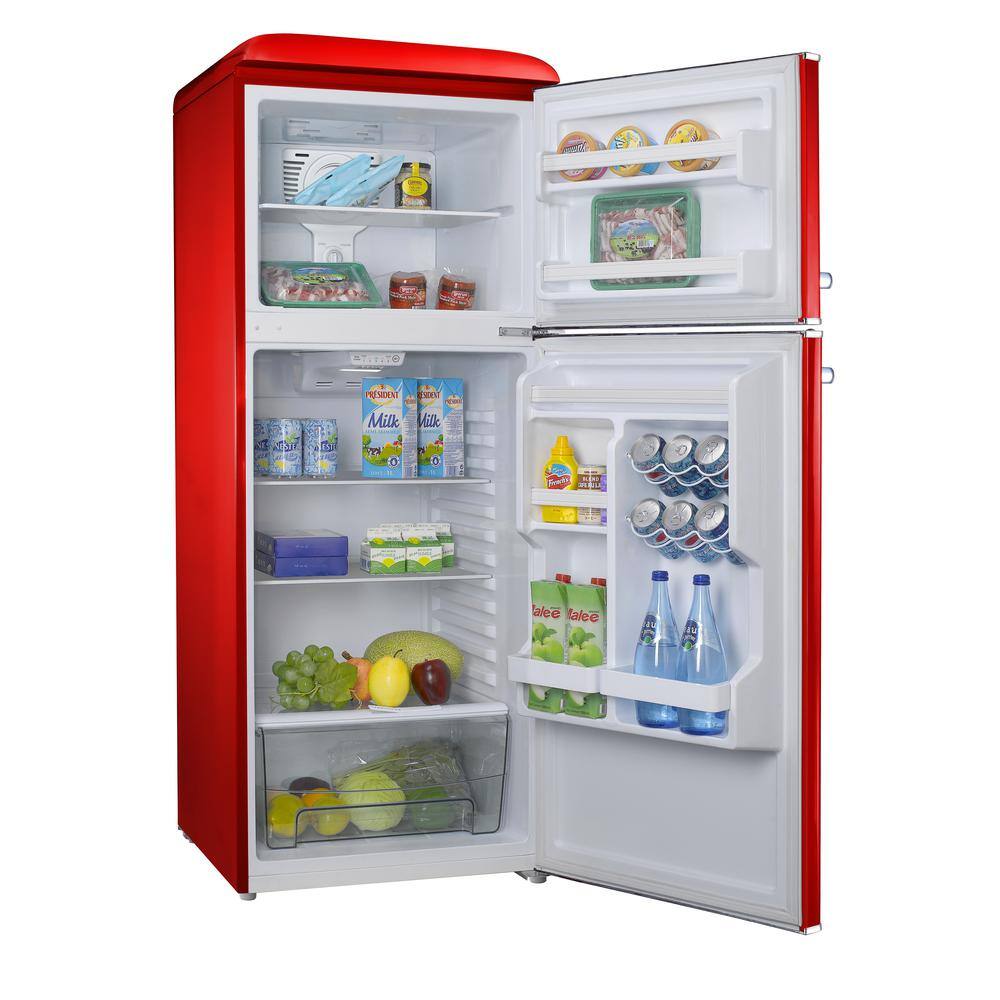 Galanz 10.0 cu. ft. Retro Top Freezer Refrigerator with Dual Door True Freezer Frost Free in Red GLR10TRDEFR