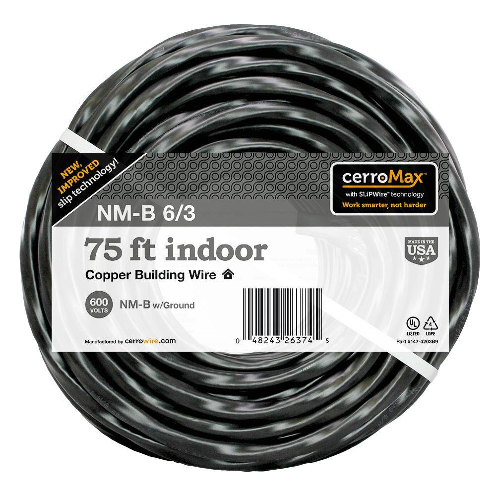 Cerrowire 75 ft. 63 Black Stranded CerroMax SLiPWire Copper NM-B Wire 147-4203B9