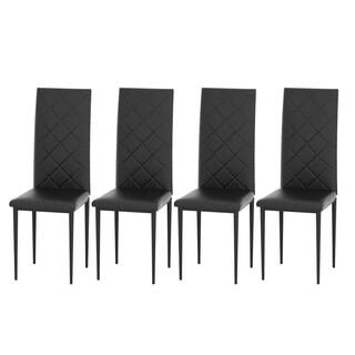 Tansole 5-Piece Rectangle Glass Top Black Metal Frame Rhombic Leather Dinning Chair and Table Set TS-JST3002-3